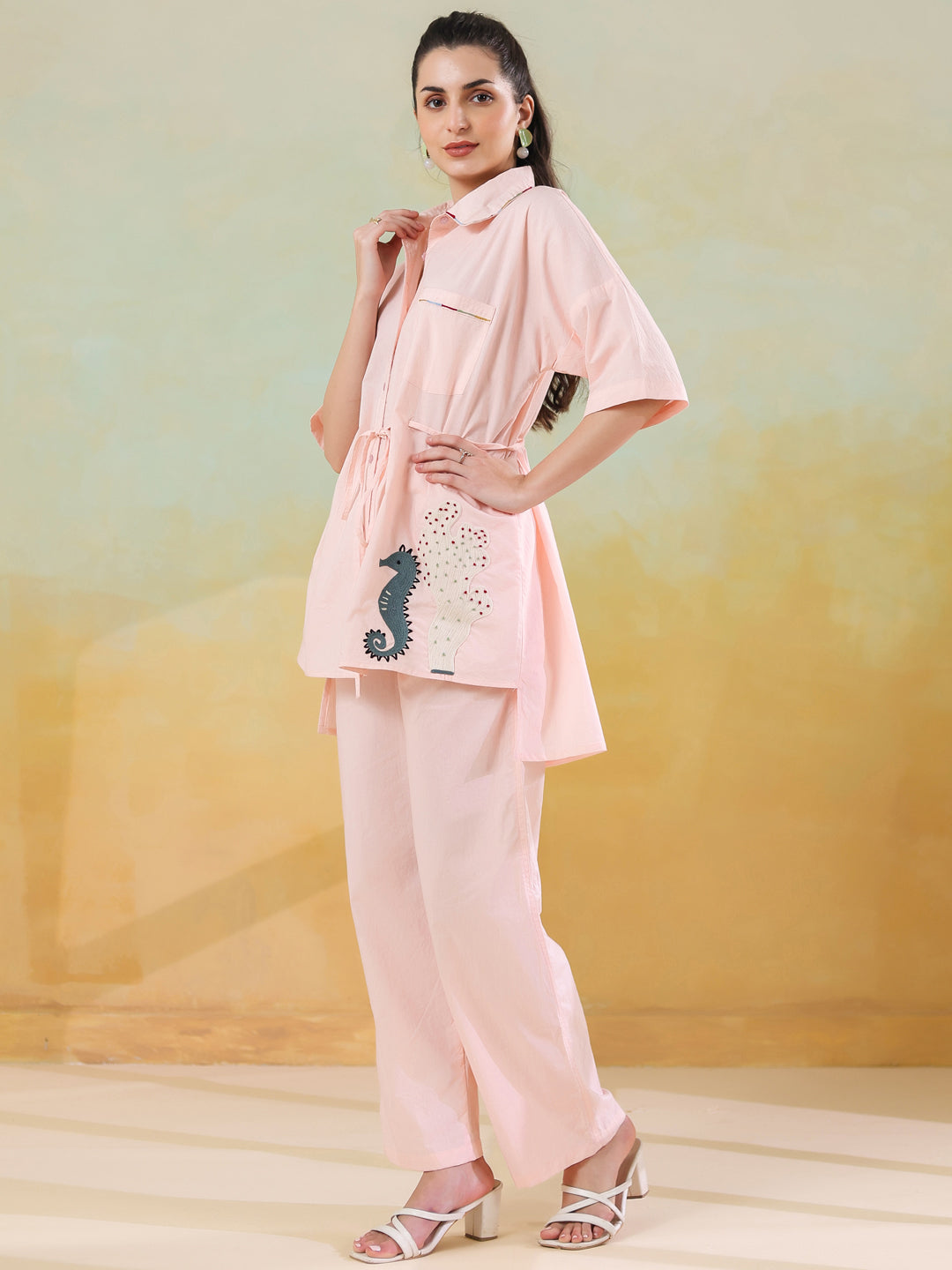 Peach Color Solid Co-ords Set for Women and Girls