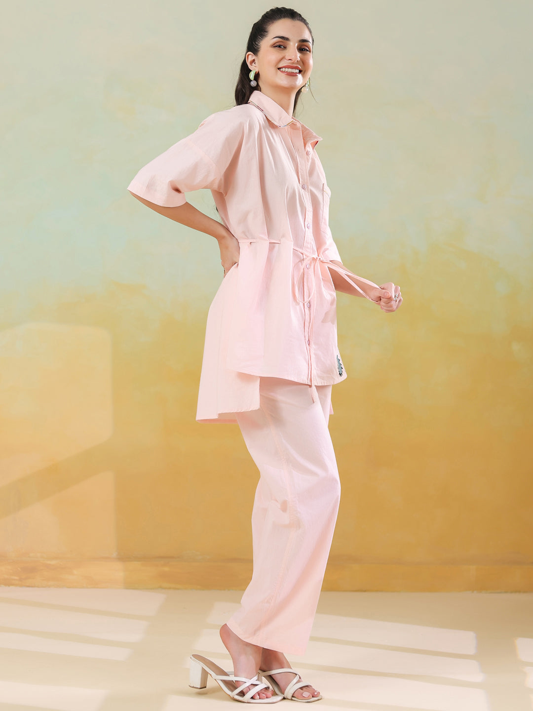 Peach Color Solid Co-ords Set for Women and Girls