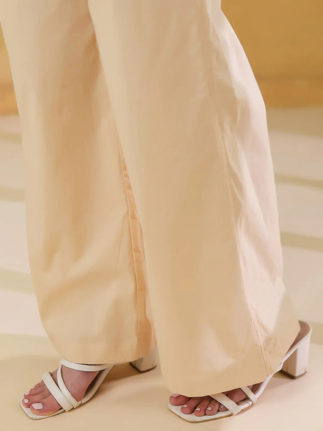 Cream Color Shirt Collar Pure Cotton Co-ords Set for Women - SanskrutiHomes