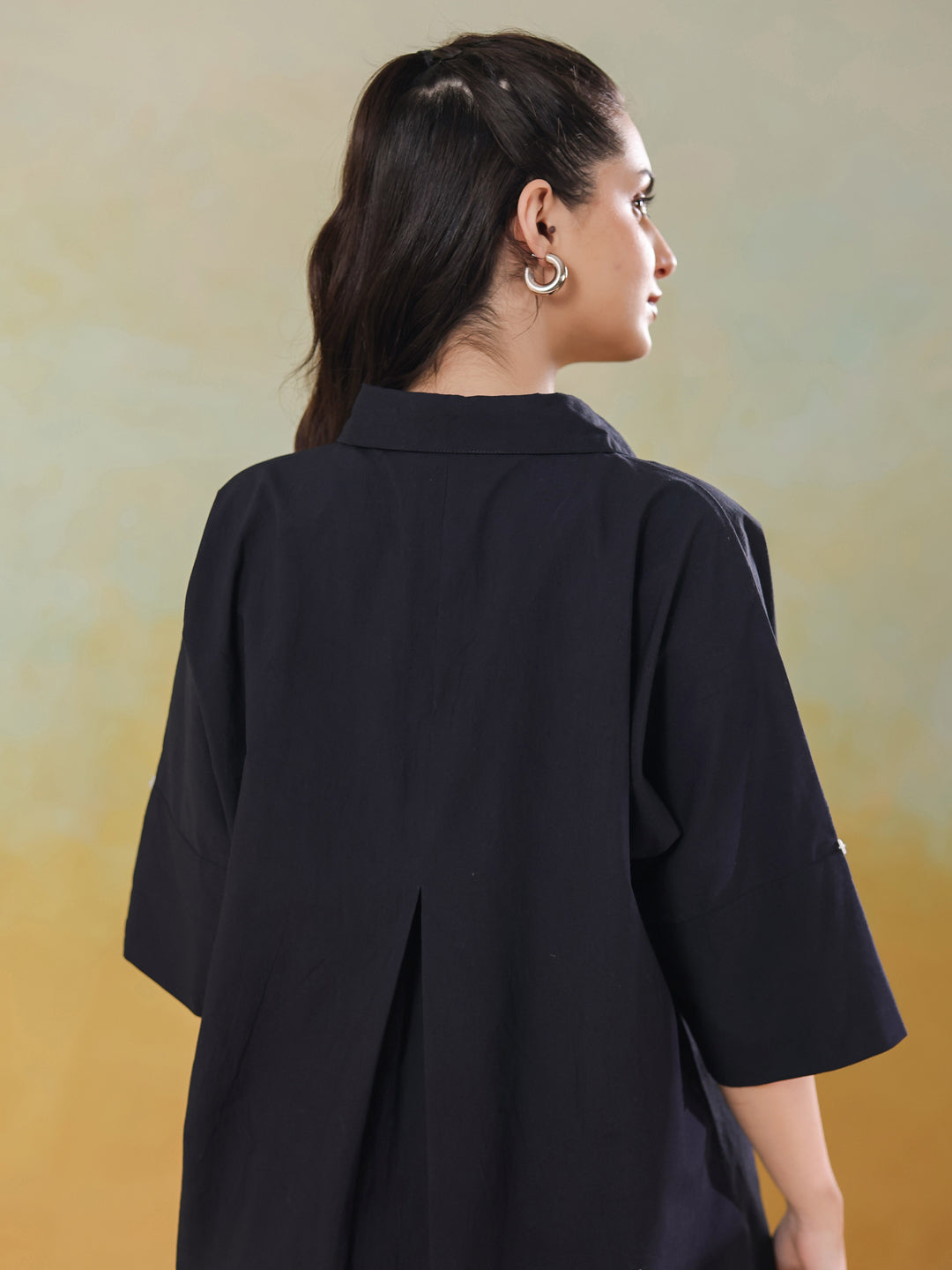 Black Color Shirt Collar Pure Cotton Co-ords Set for Women