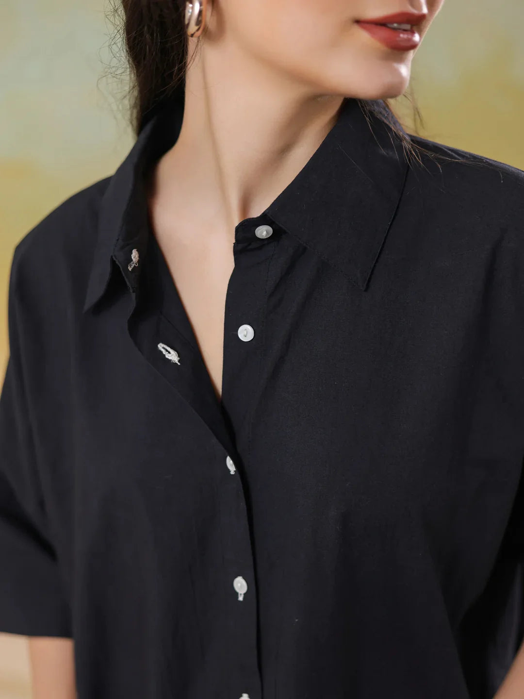 Black Color Shirt Collar Pure Cotton Co-ords Set for Women - SanskrutiHomes