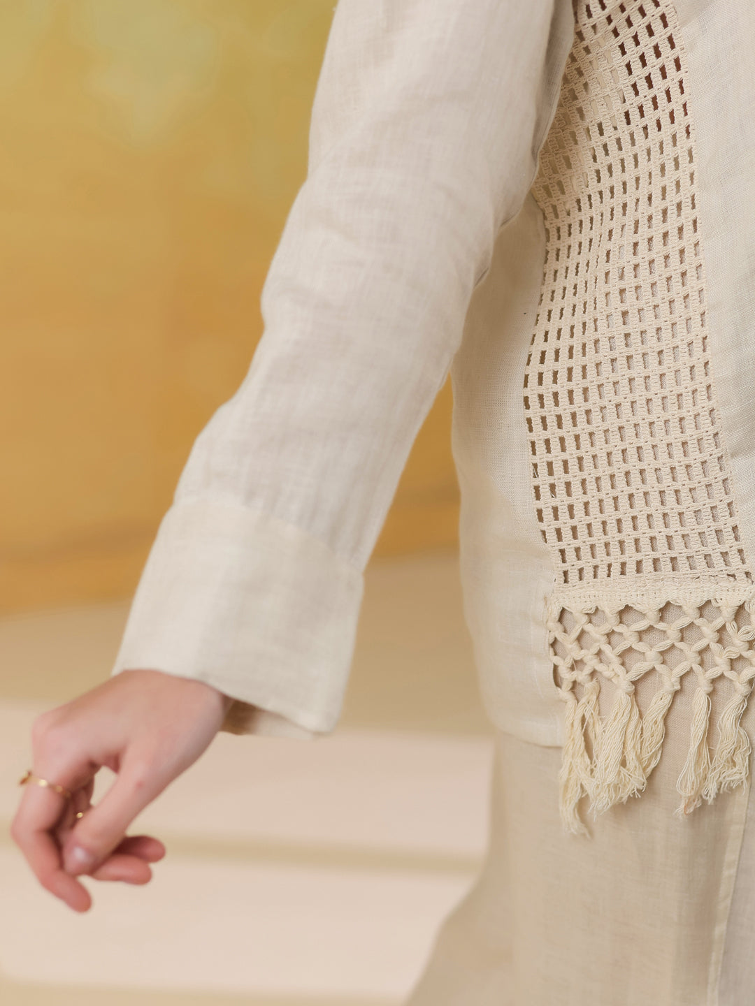 Cream Linen Shirt Collar Co-Ord-Set for Women