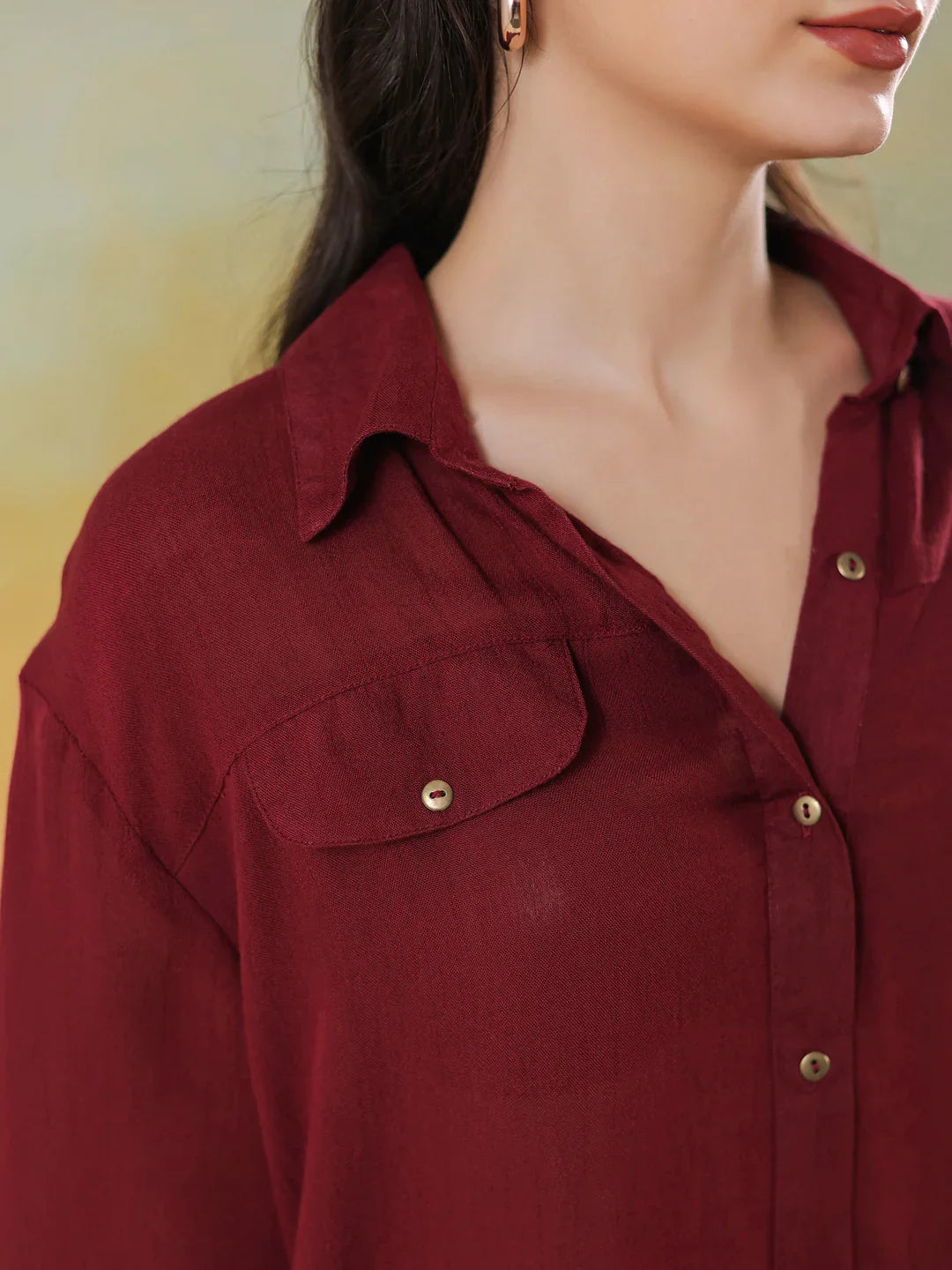 Maroon Solid Print Viscouse Rayon Co-Ords Set For Women