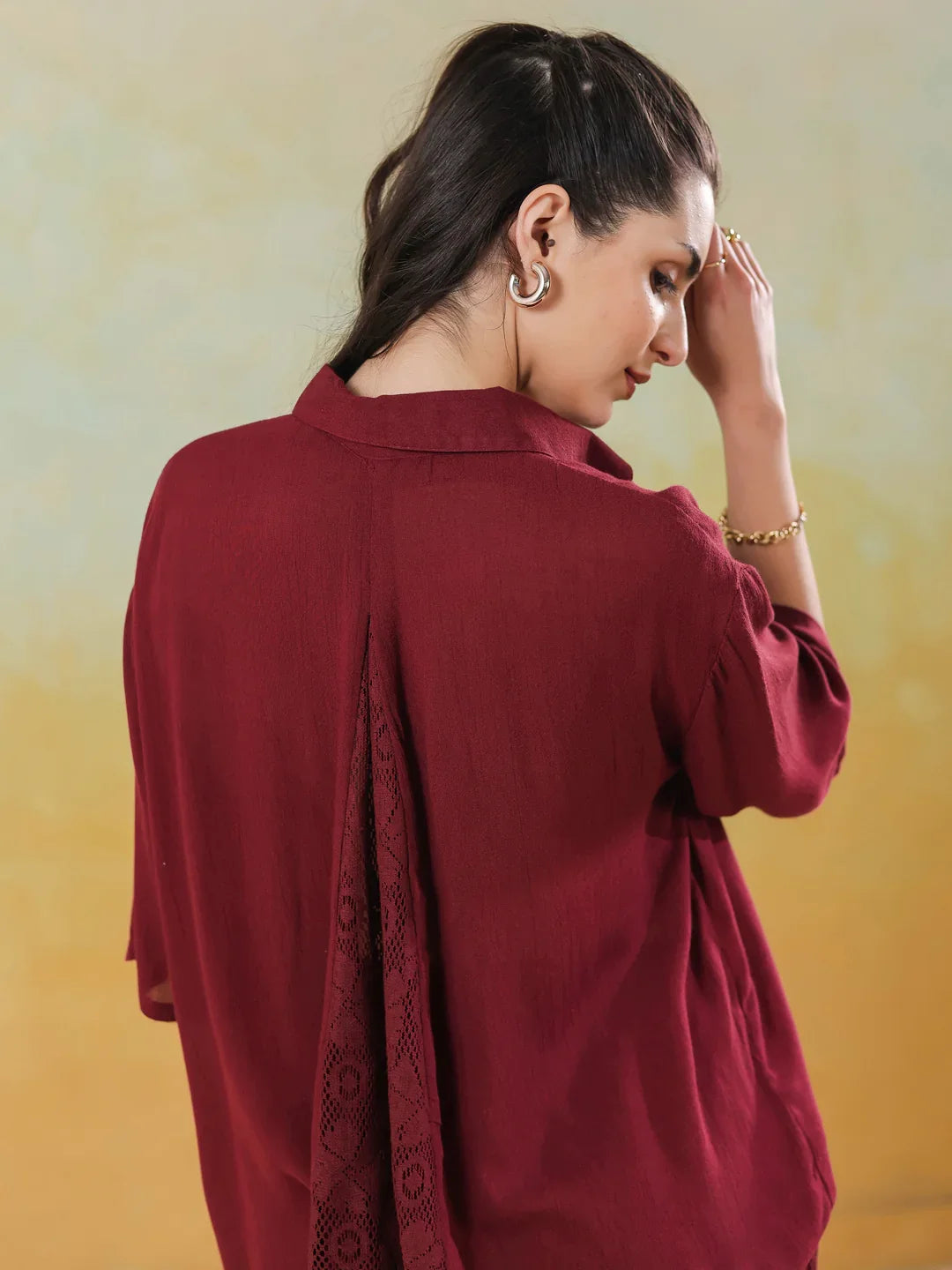 Maroon Solid Print Viscouse Rayon Co-Ords Set For Women