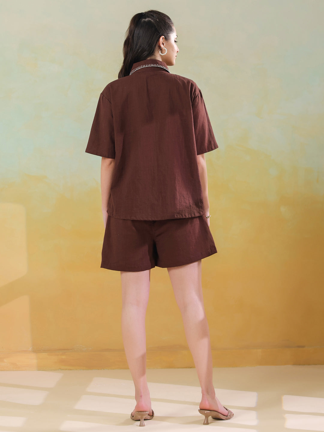 Brown Printed Cotton Co-ords Set for Women