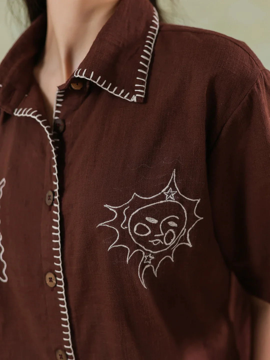 Brown V-Neck Pure Cotton Top Printed Co-ords Set for Women - SanskrutiHomes