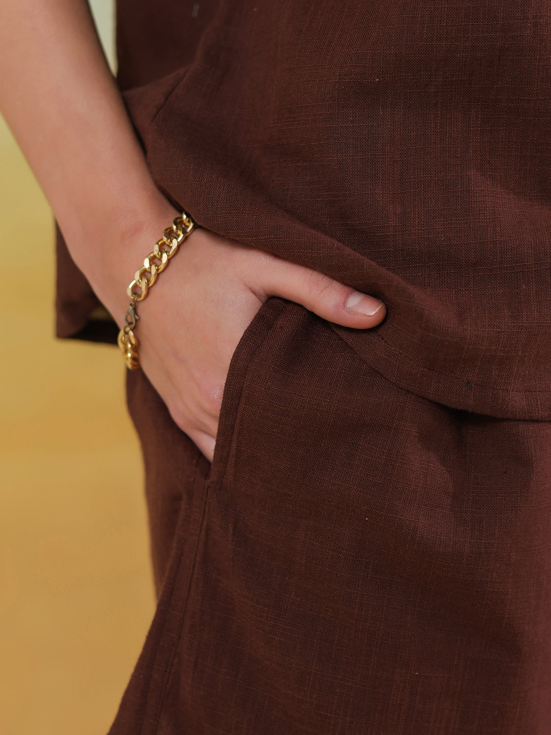 Brown V-Neck Pure Cotton Top Printed Co-ords Set for Women