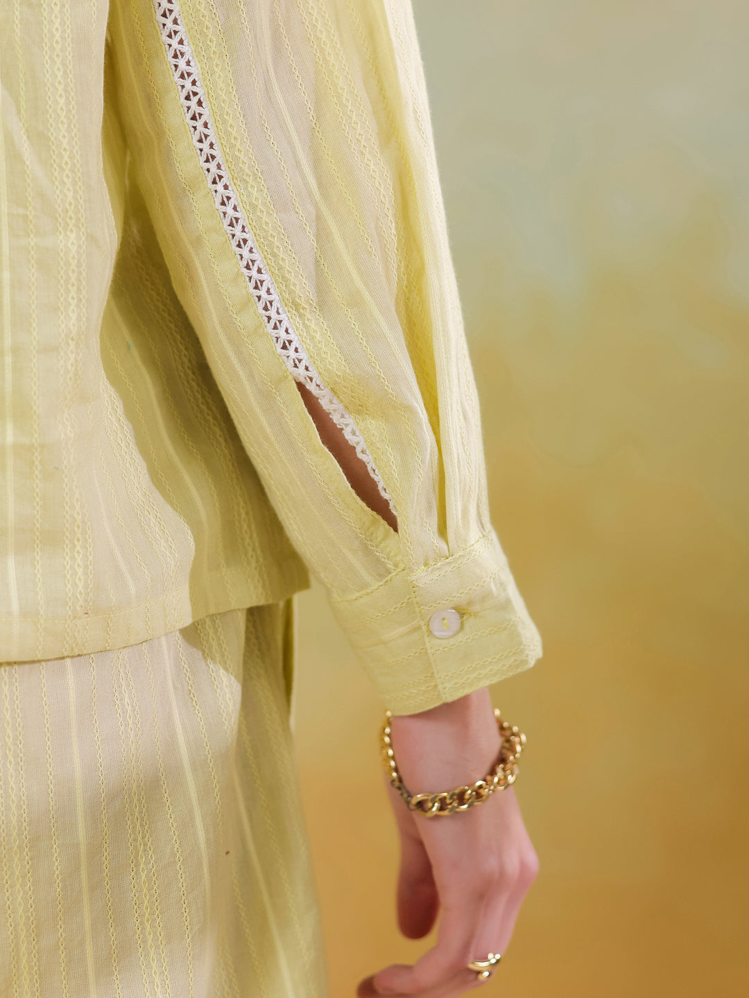 Yellow Shirt Collar Pure Cotton Co-ords Set for Women