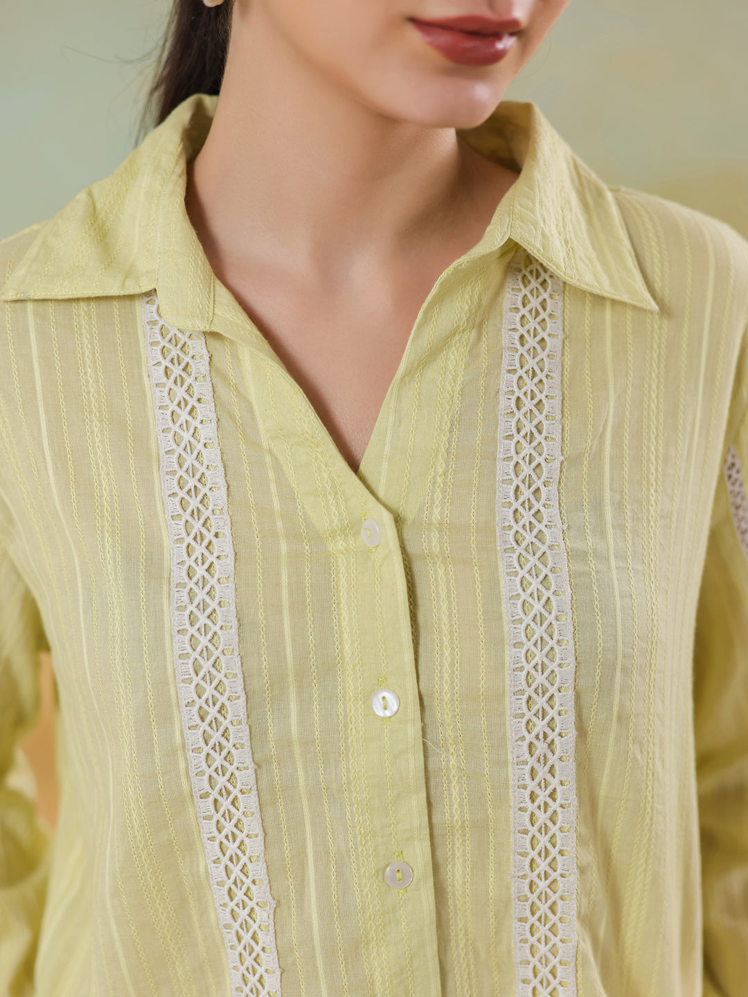 Yellow Shirt Collar Pure Cotton Co-ords Set for Women