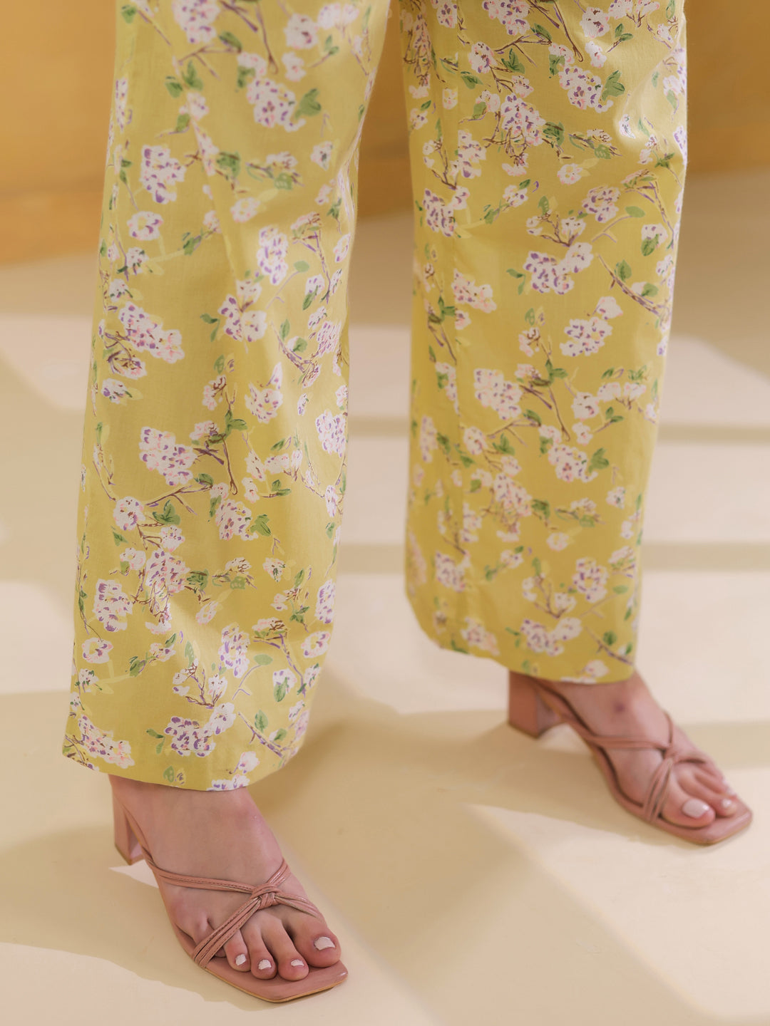 Lime Green Shirt Collar Pure Cotton Co-ords Set for Women