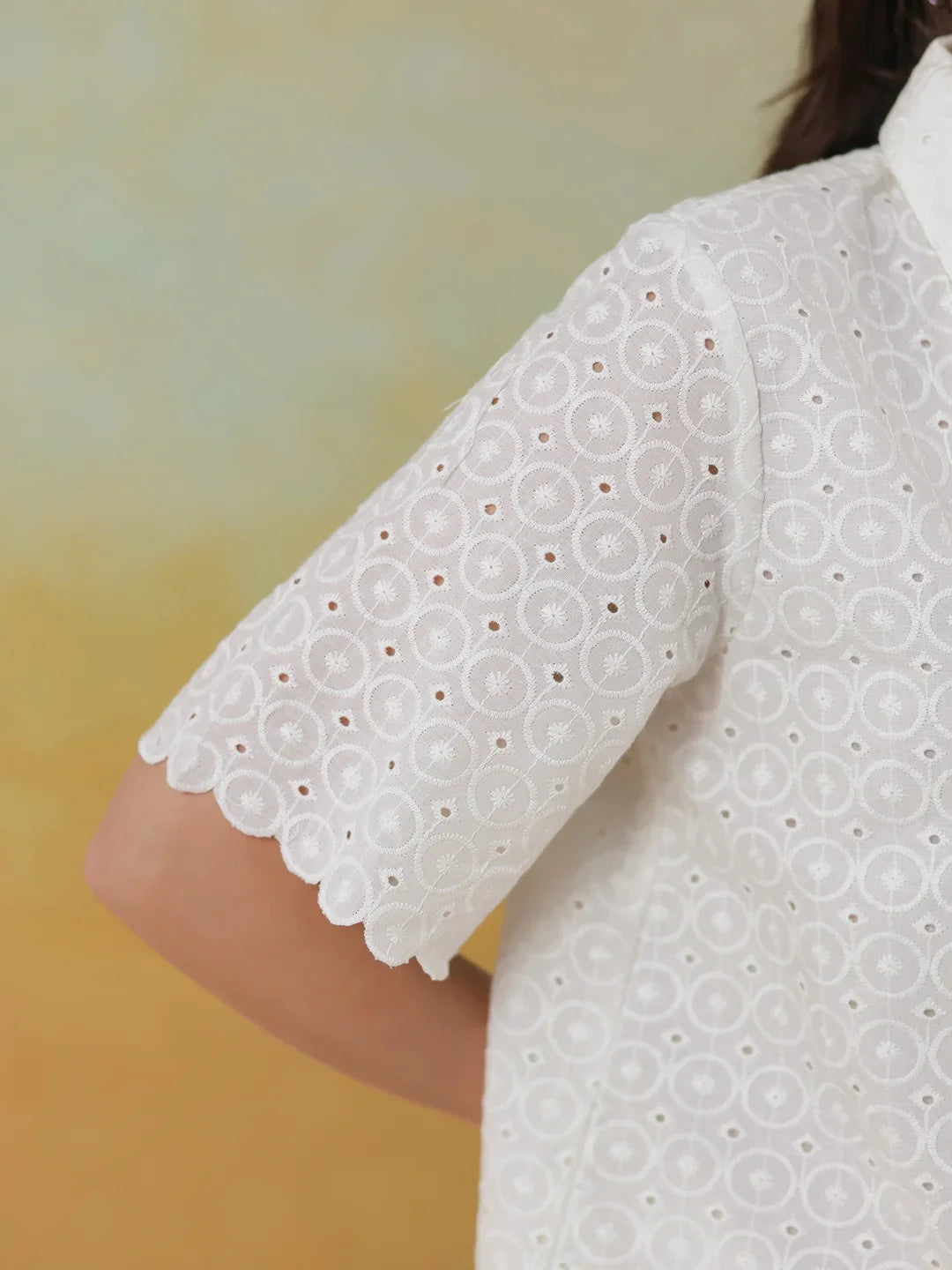 White Color Shirt Collar Pure Cotton Co-ords Set for Women - SanskrutiHomes