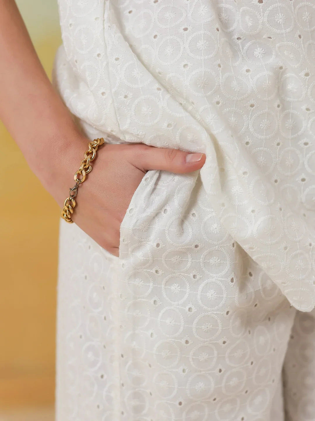 White Color Shirt Collar Pure Cotton Co-ords Set for Women - SanskrutiHomes