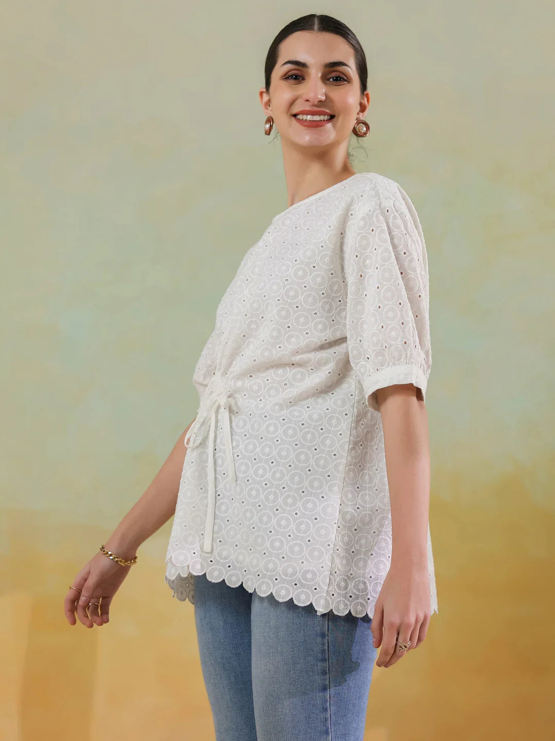 White Color Solid Top for Women - SanskrutiHomes