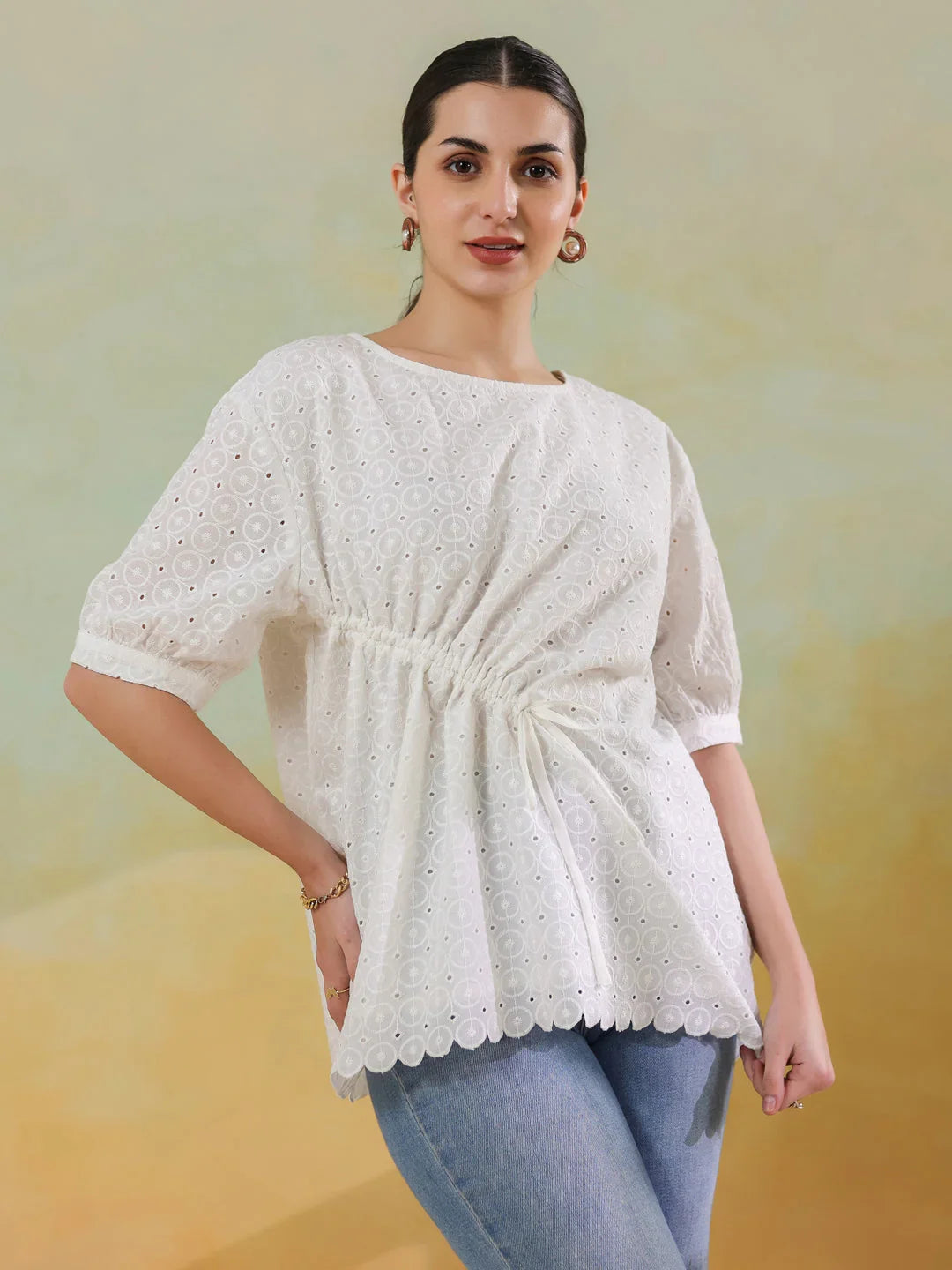 White Color Solid Top for Women - SanskrutiHomes
