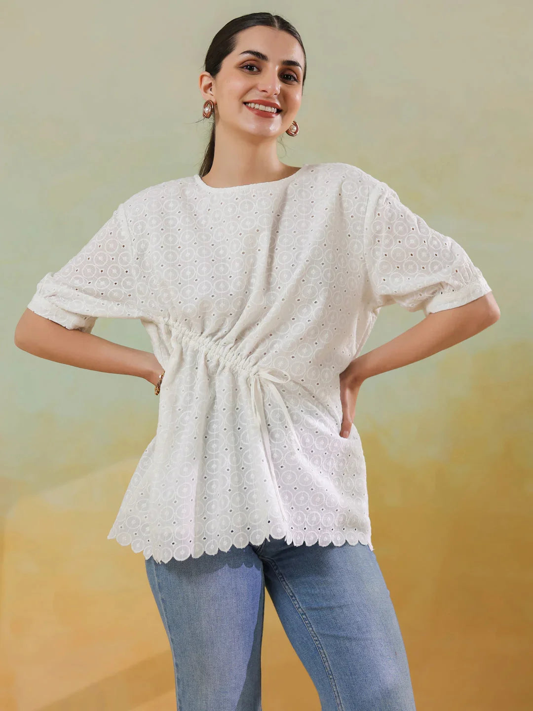 White Color Solid Top for Women - SanskrutiHomes