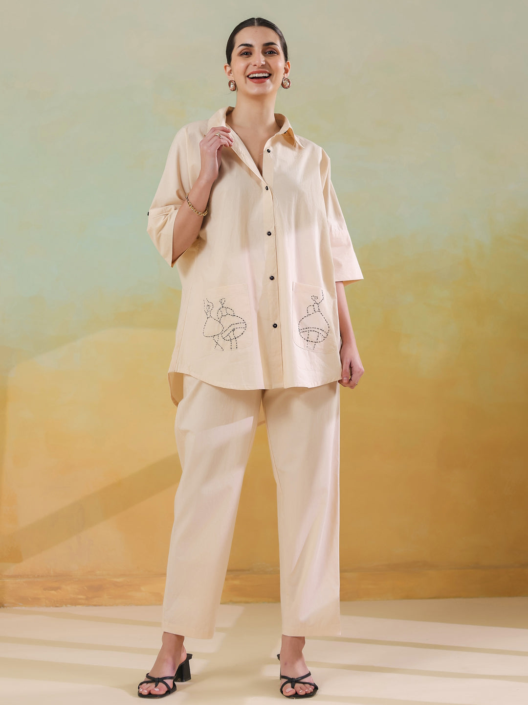 Cream Color Embroidered Co-ords Set for Women