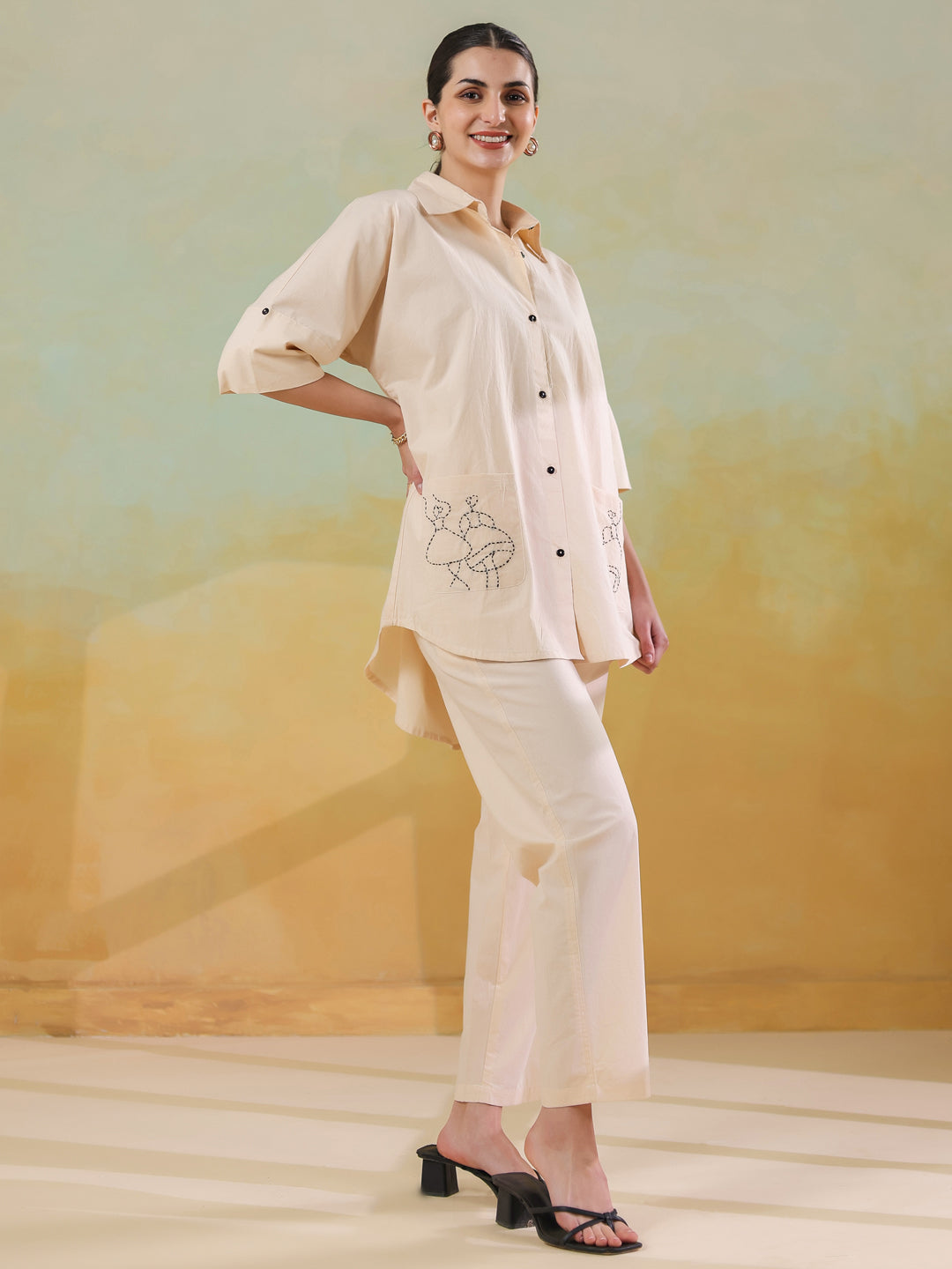 Cream Color Embroidered Co-ords Set for Women