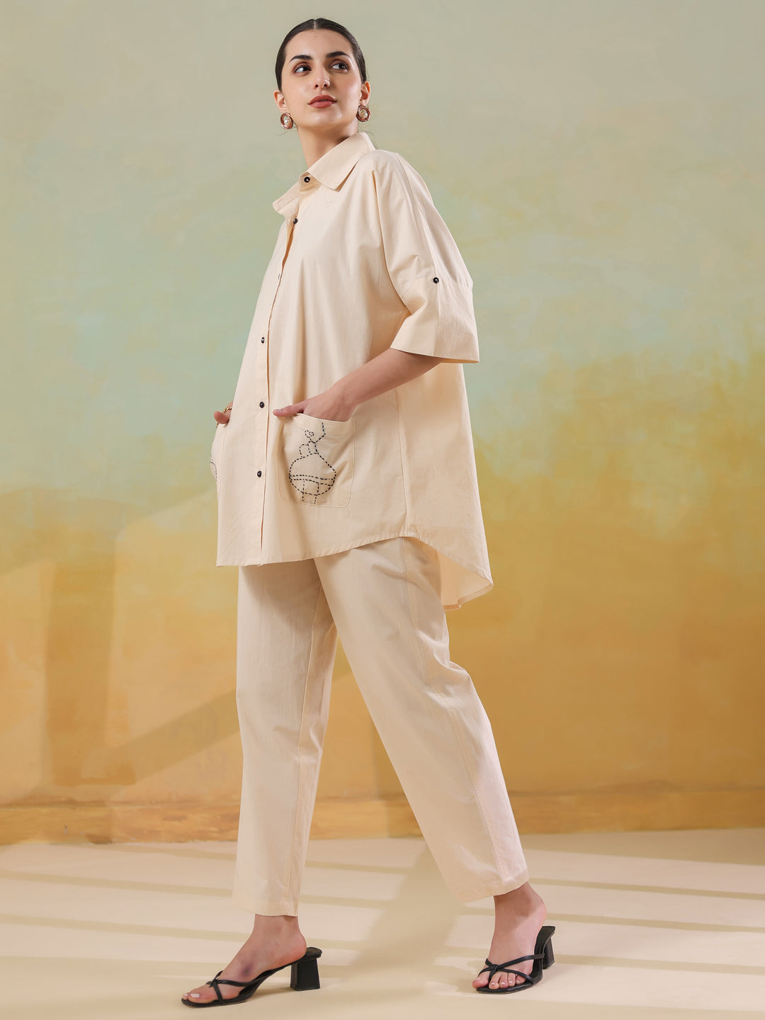 Cream Color Embroidered Co-ords Set for Women