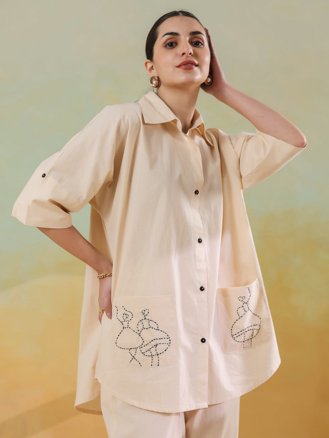 Cream Color Embroidered Co-ords Set for Women