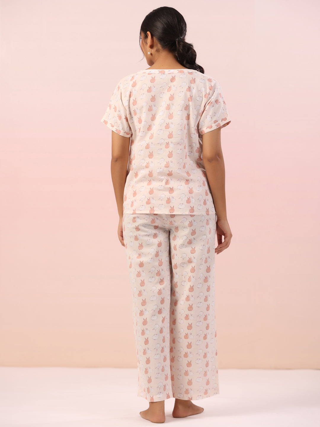 Pink Animal Print Cotton Night Suit