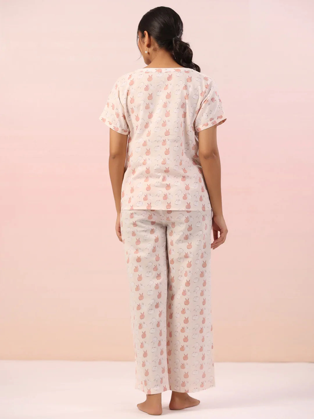 Pink Animal Print Cotton Night Suit - SanskrutiHomes