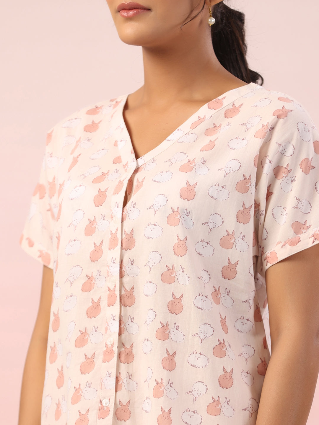 Pink Animal Print Cotton Night Suit