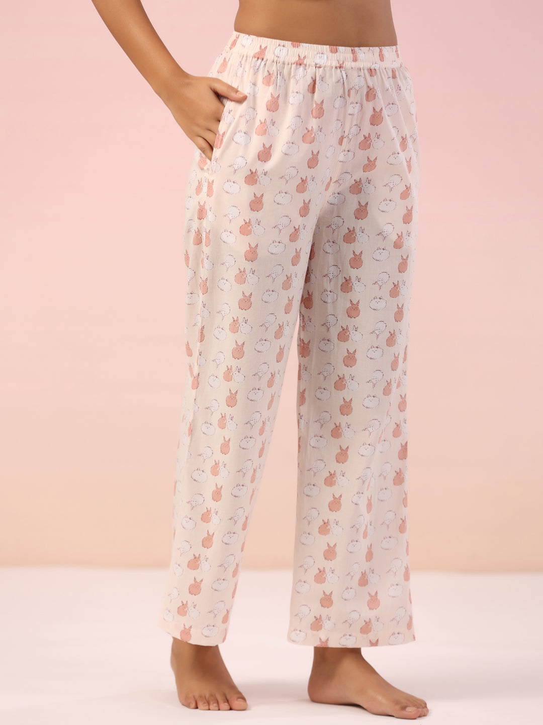 Pink Animal Print Cotton Night Suit