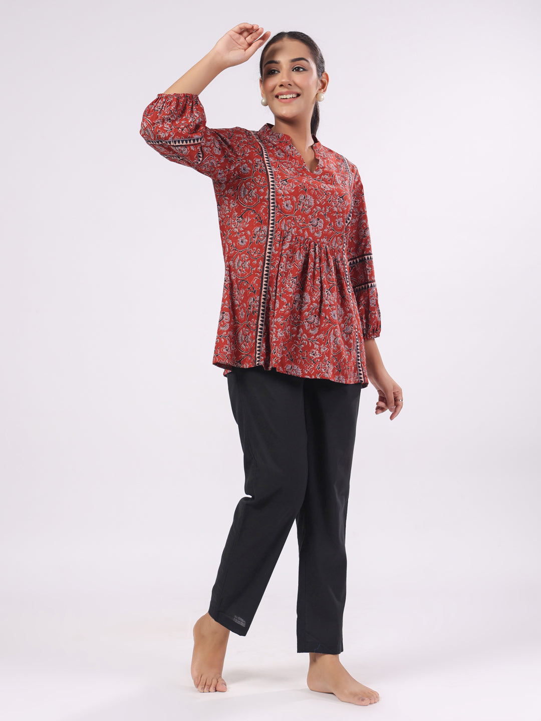 Cotton Floral Printed Night Suit With Pant