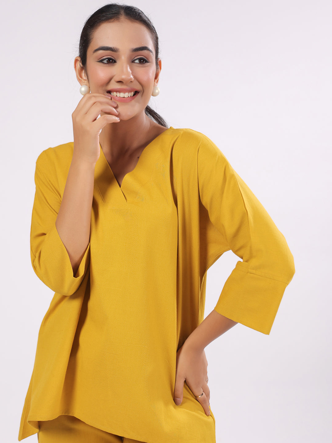 Women's Pure Cotton Mustard Solid Print Night Suits