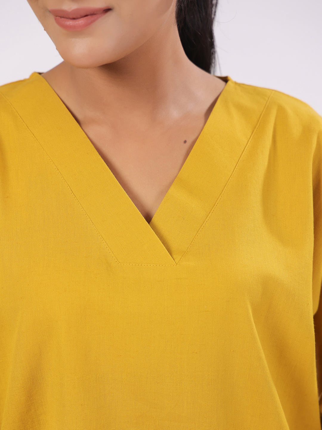 Women's Pure Cotton Mustard Solid Print Night Suits