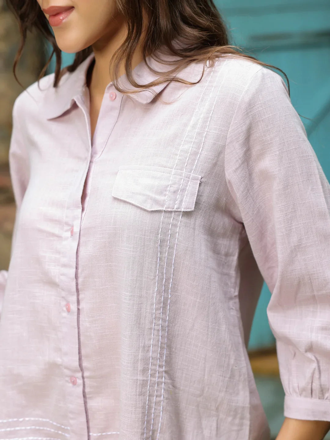 Light Pink Solid Print Co-ords for Women - SanskrutiHomes