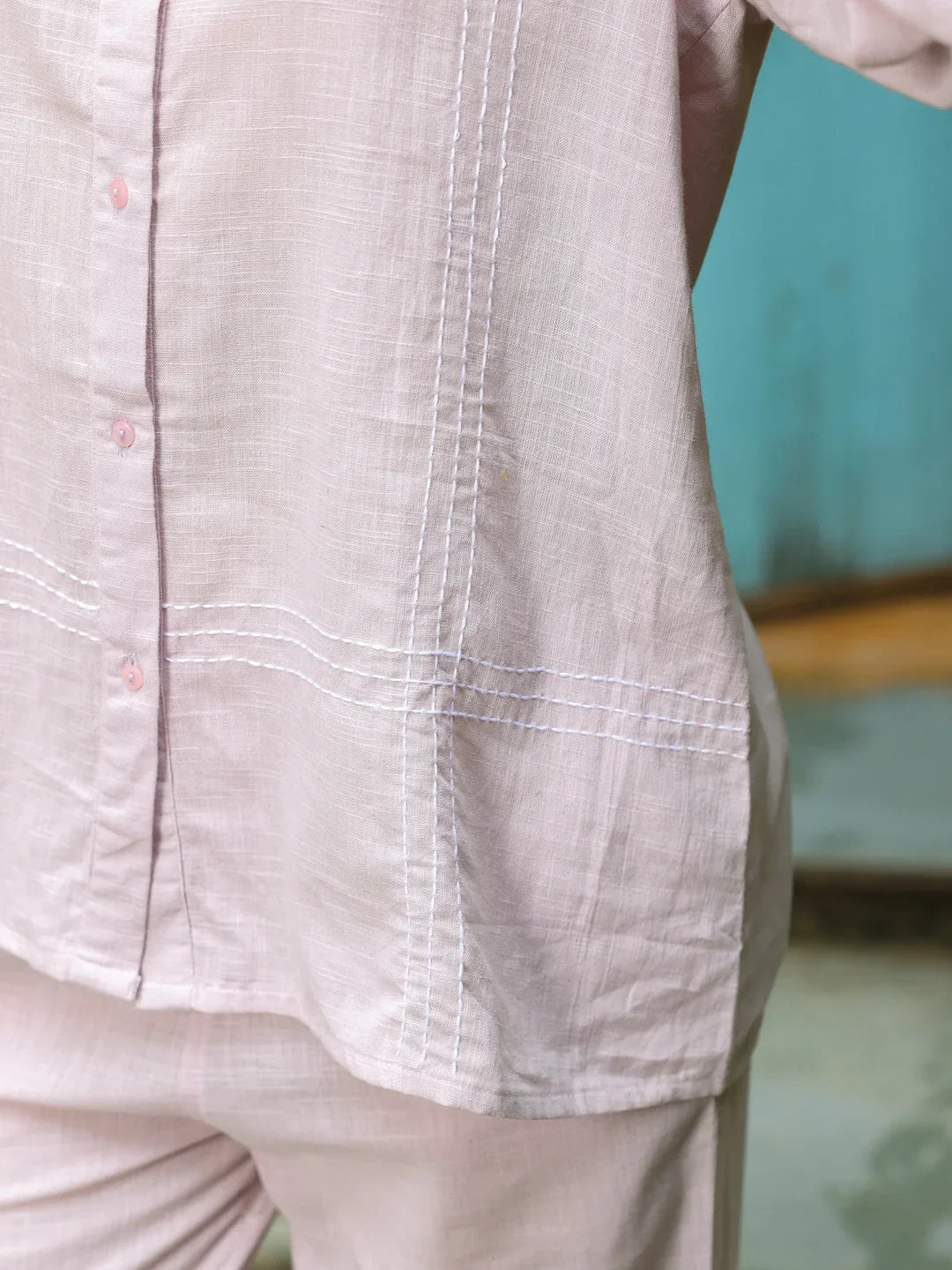 Light Pink Solid Print Co-ords for Women - SanskrutiHomes