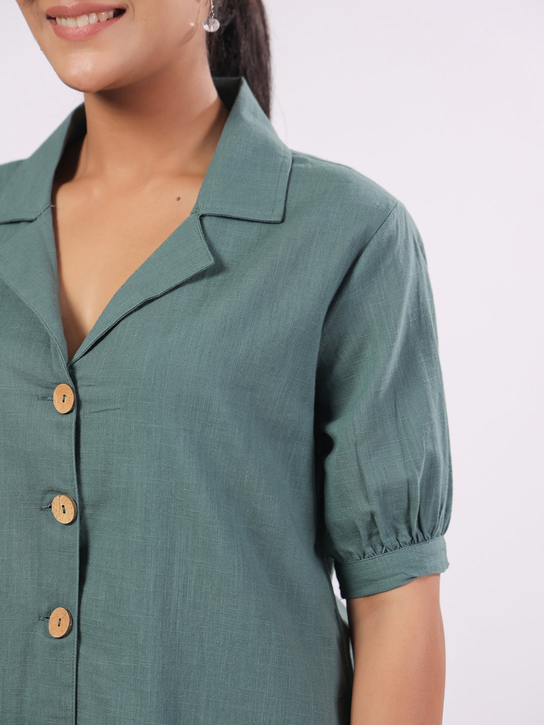 Women's Cotton Blend Dark Green Solid Print Night Suits