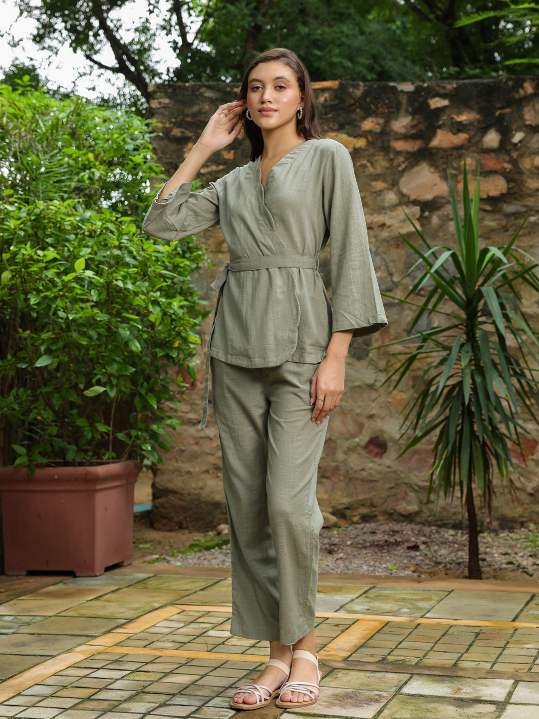 Grey Solid Printed Co-Ords Set
