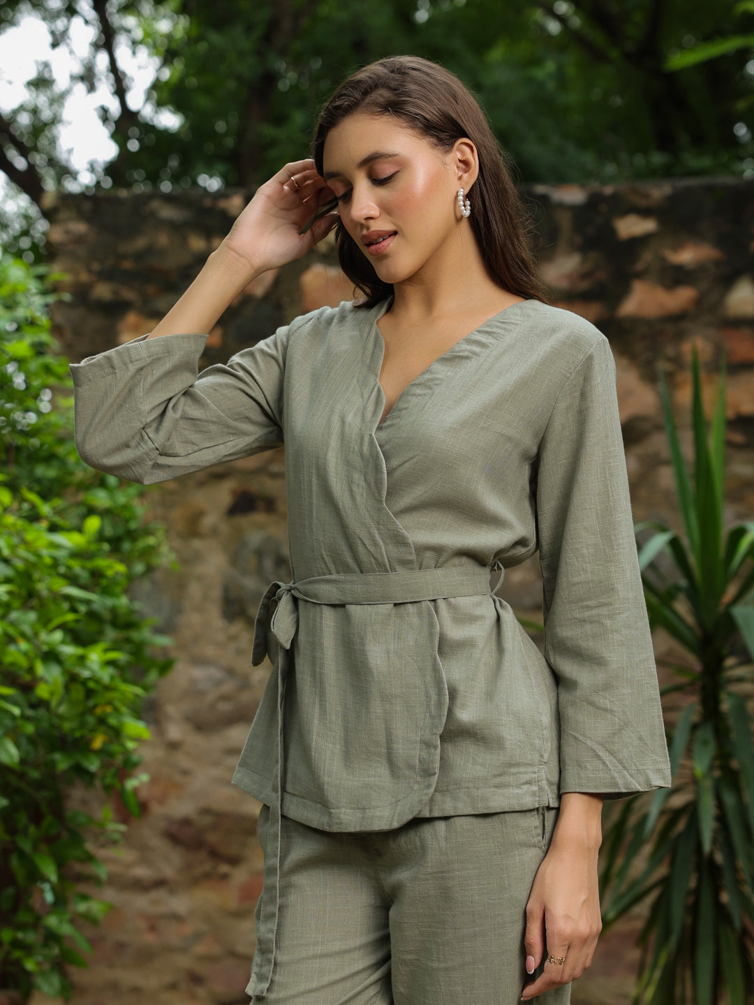 Grey Solid Printed Co-Ords Set