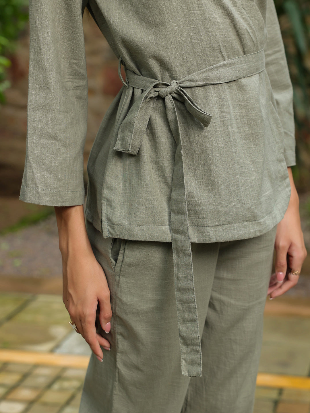 Grey Solid Printed Co-Ords Set