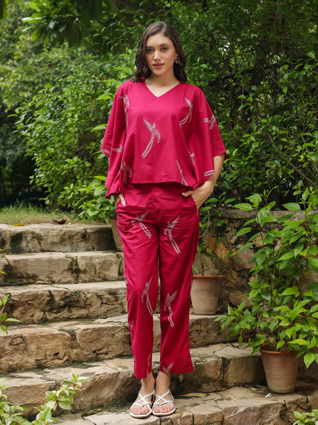 Pink Printed Cotton Night Suit Set - SanskrutiHomes
