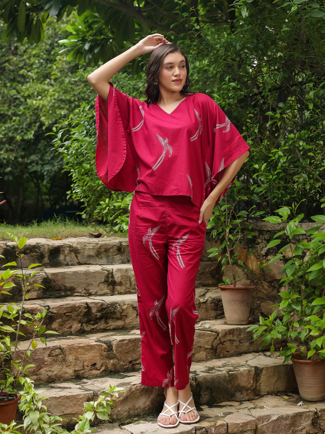 Pink Printed Cotton Night Suit Set - SanskrutiHomes