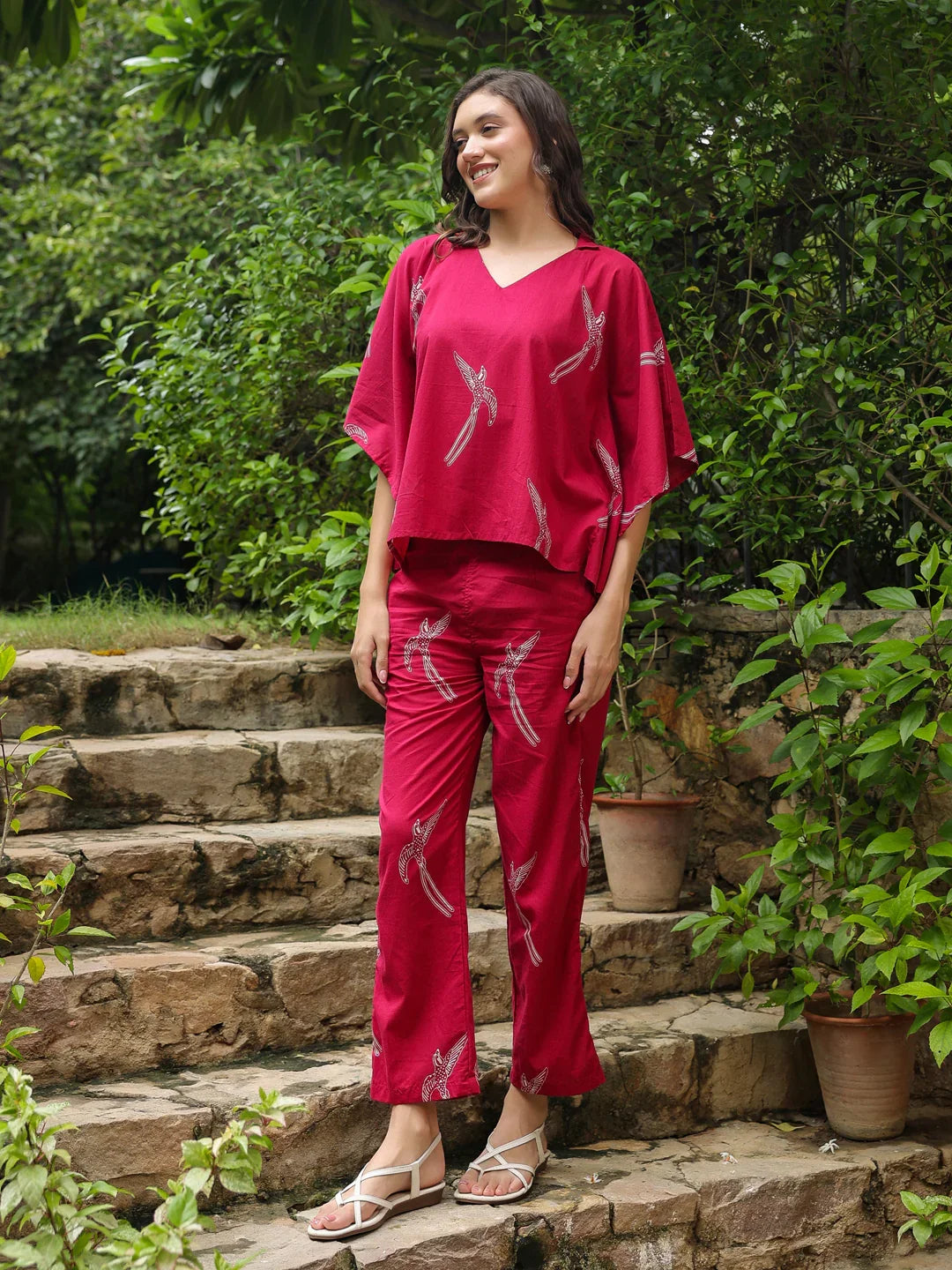 Pink Printed Cotton Night Suit Set - SanskrutiHomes