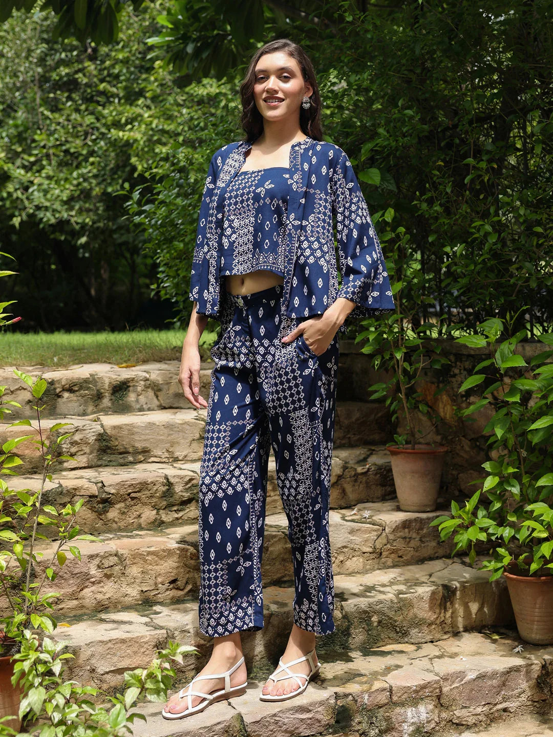 Set of 3 Printed Cotton Night Suit Set - SanskrutiHomes