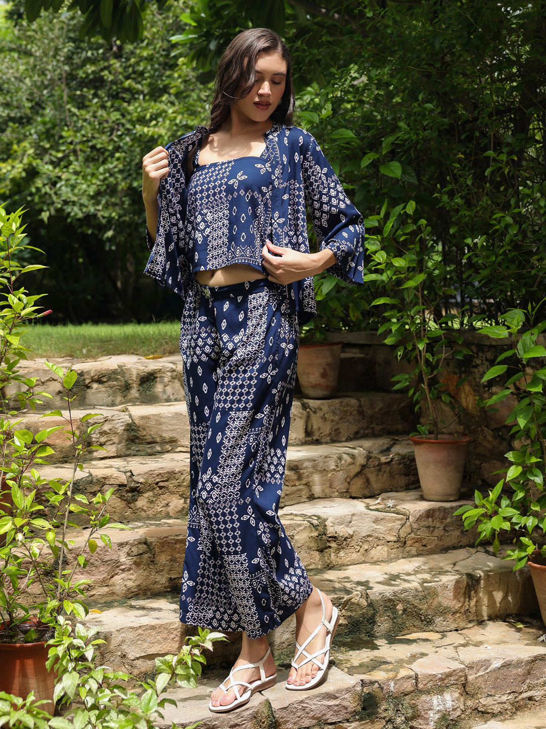 Set of 3 Printed Cotton Night Suit Set - SanskrutiHomes