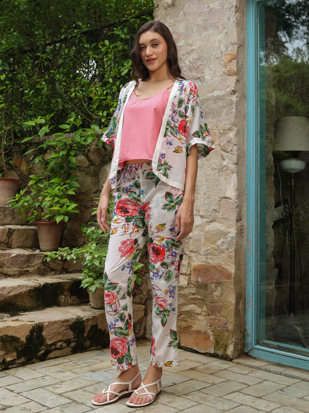 Set of 3 Printed Cotton Night Suit Set - SanskrutiHomes