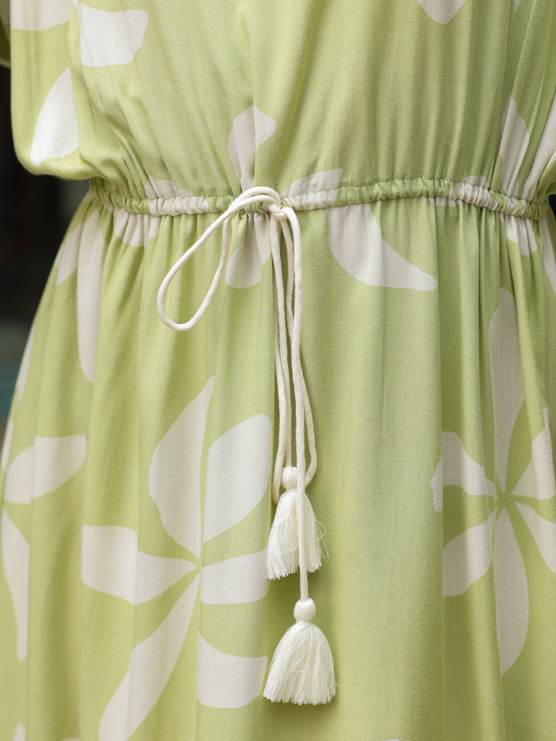 Green Cotton Printed Kaftan Night Dress