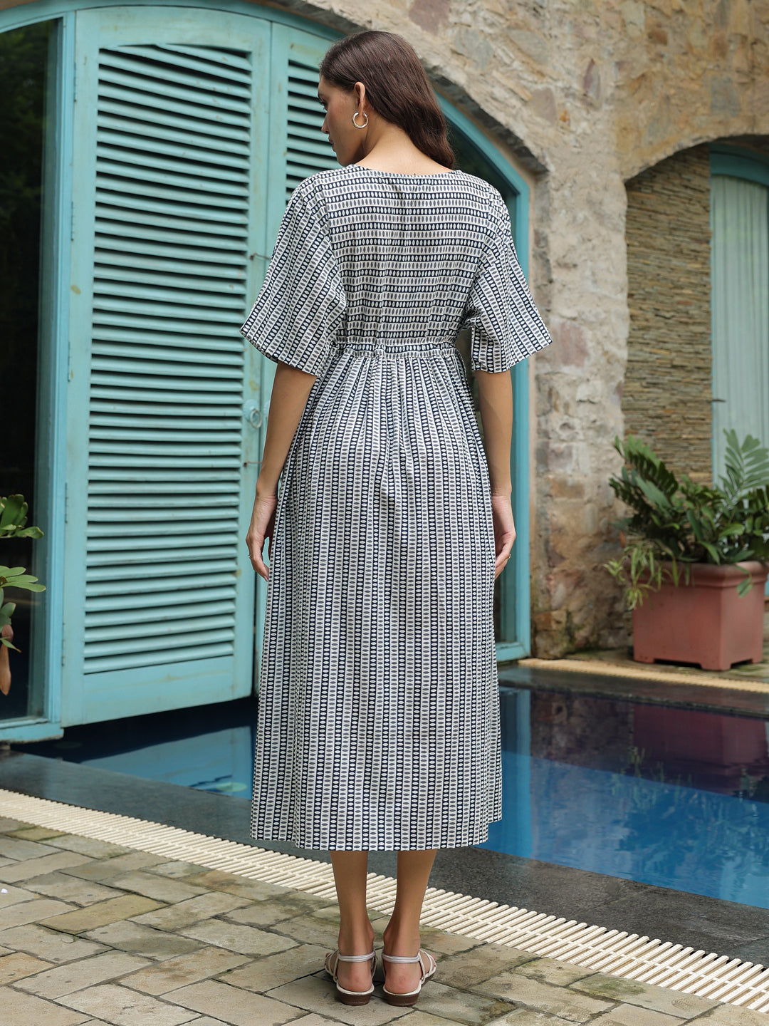 Blue Cotton Printed Night Dress