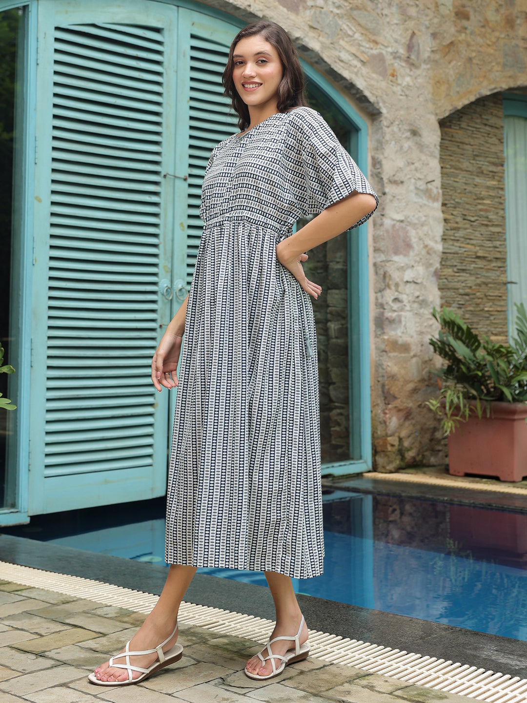 Blue Cotton Printed Night Dress