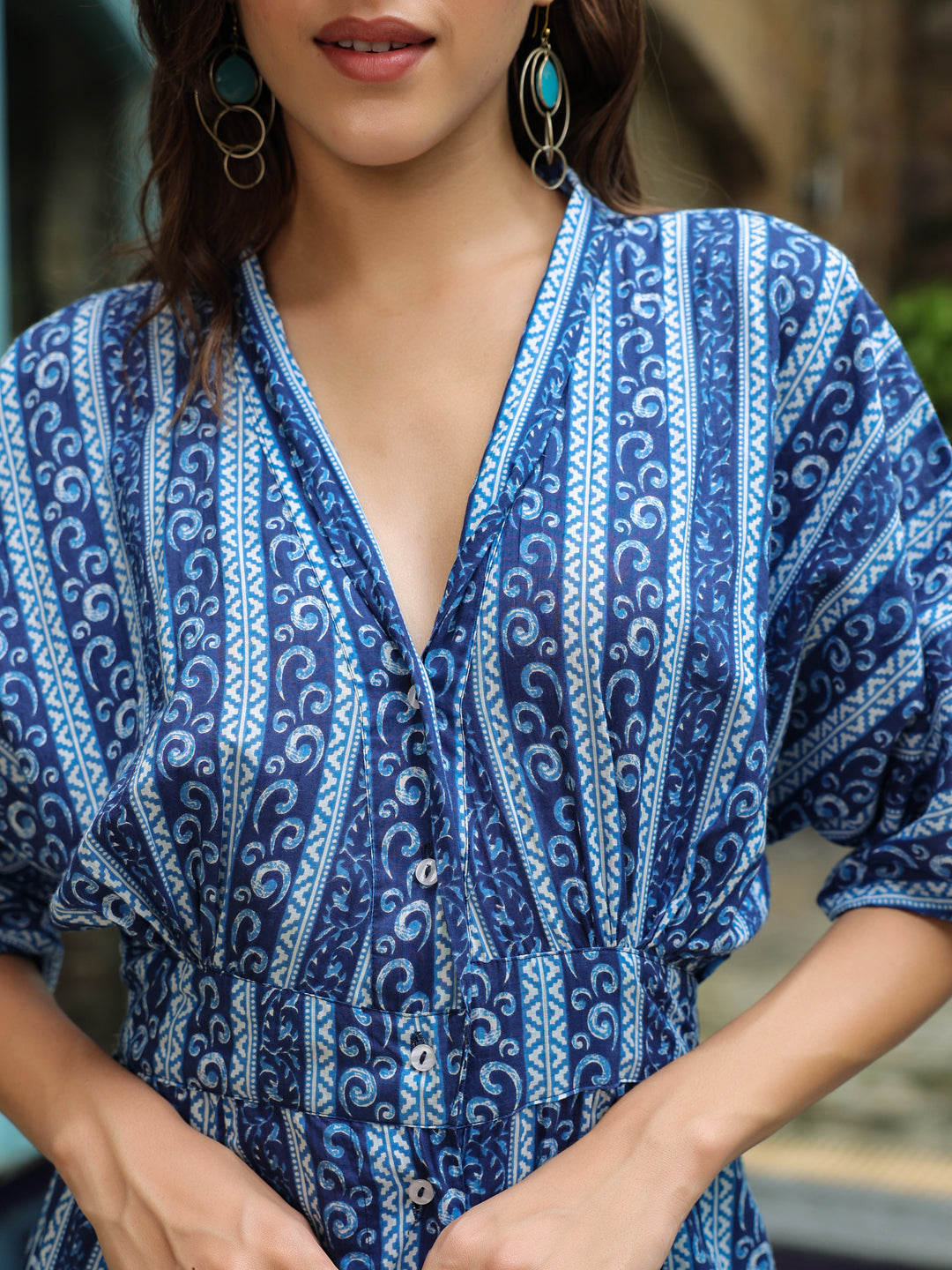 Blue Printed Cotton Jumpsuit for Women
