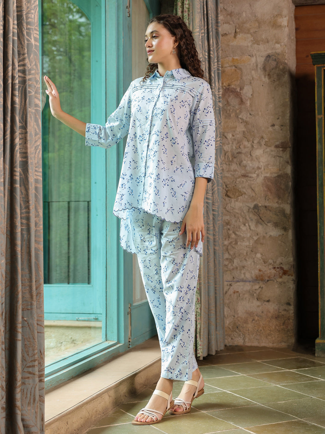 Floral Printed Cotton Night Suit Set - SanskrutiHomes