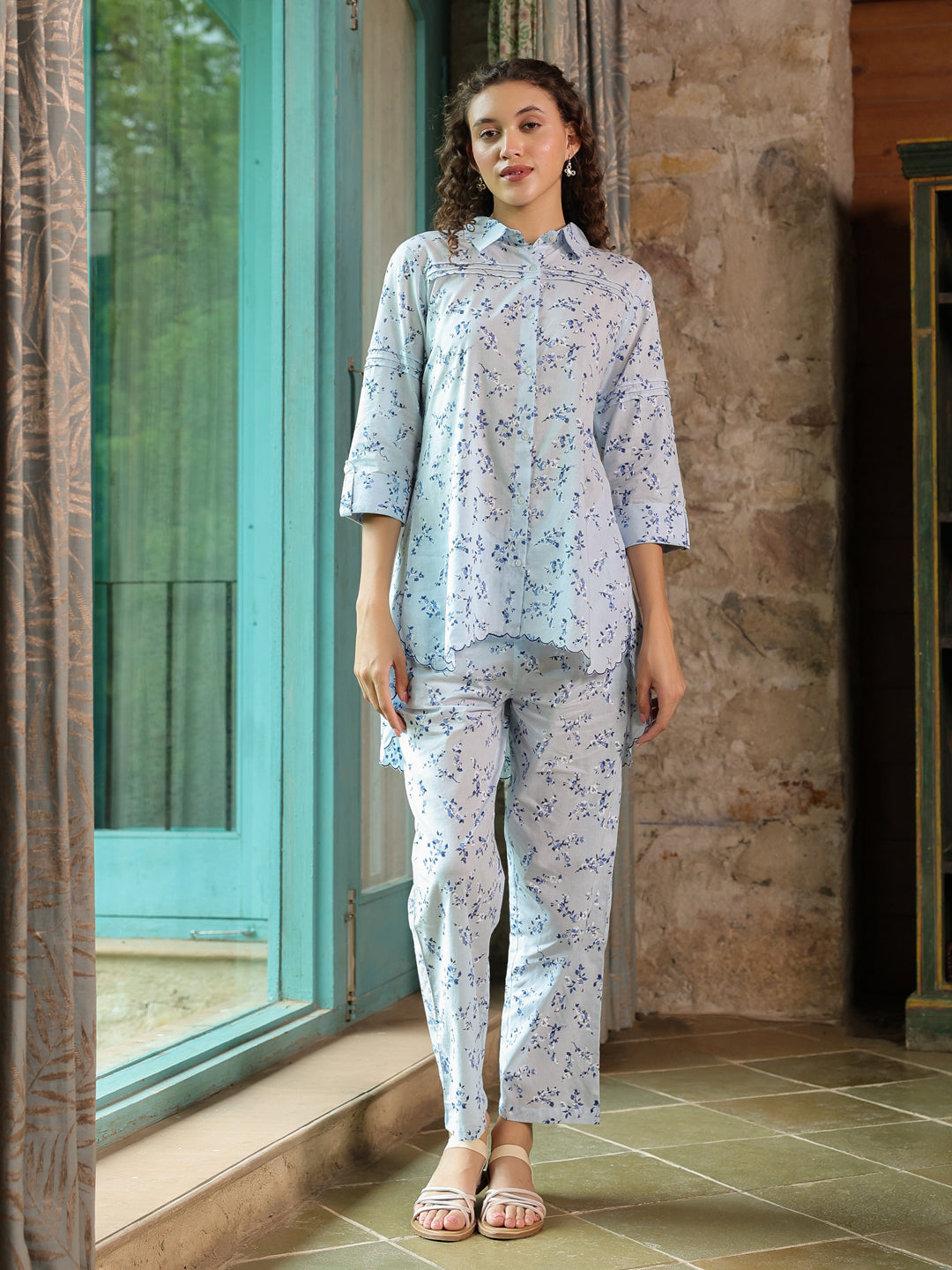Floral Printed Cotton Night Suit Set