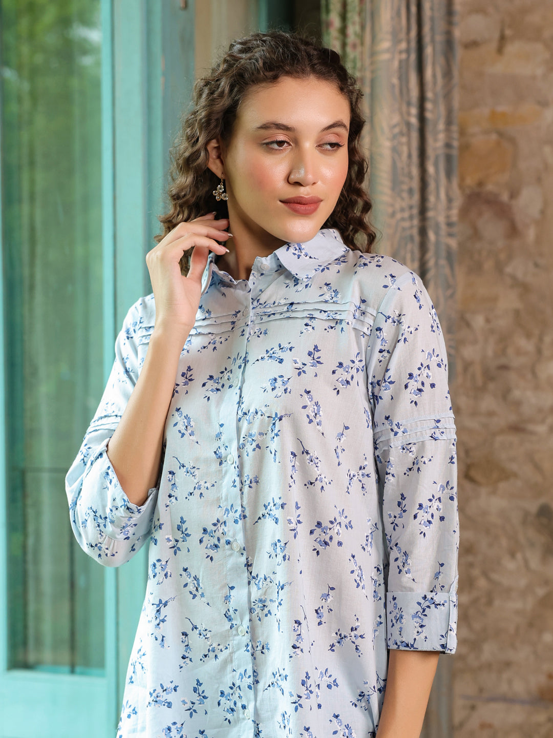 Floral Printed Cotton Night Suit Set