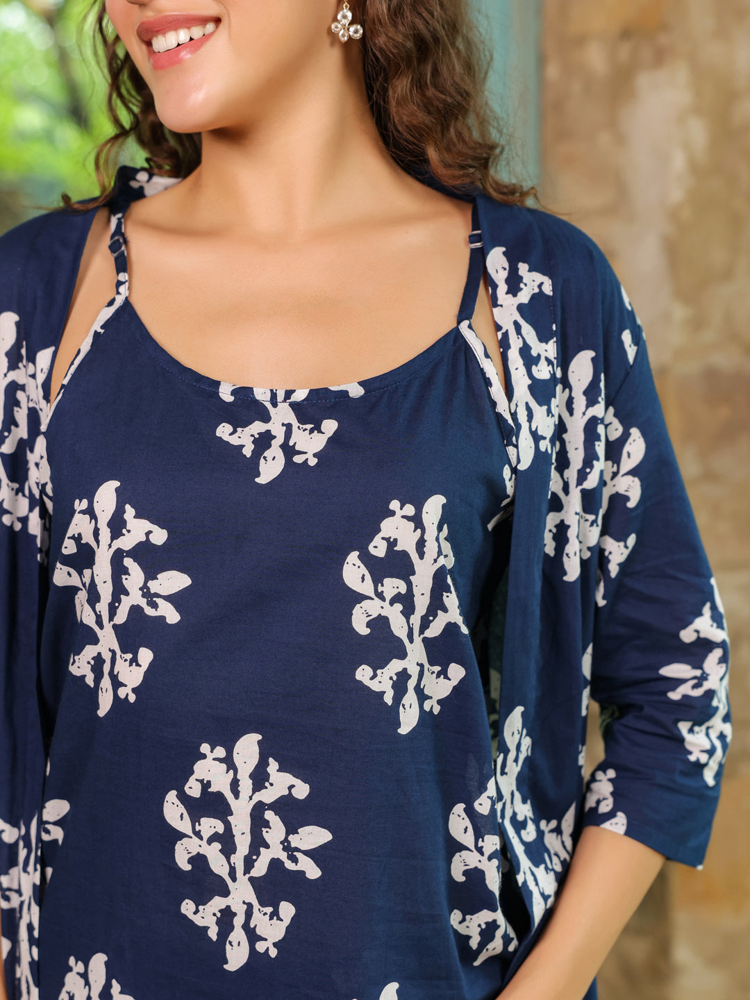 Set of 3 Flower Printed Night Suit Set - SanskrutiHomes